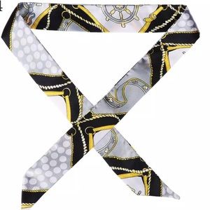 2pc Black Gray Gold Scarf Handbag Scarf Twilly